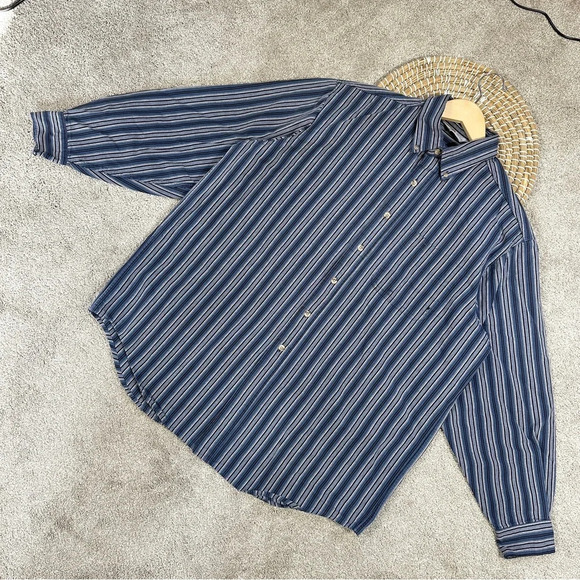 Carhartt Men’s Vintage Rugged Outdoor Wear Button Down Shirt Striped in Blue XL - Picture 2 of 15
